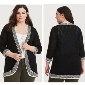 Torrid Aztec Tribal Border Print Kimono Sweater Cardigan Black Cream 3X